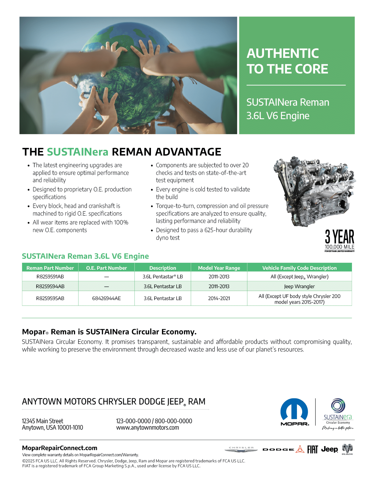 SUSTAINera Reman 3.6L V6 Engine parts flyer