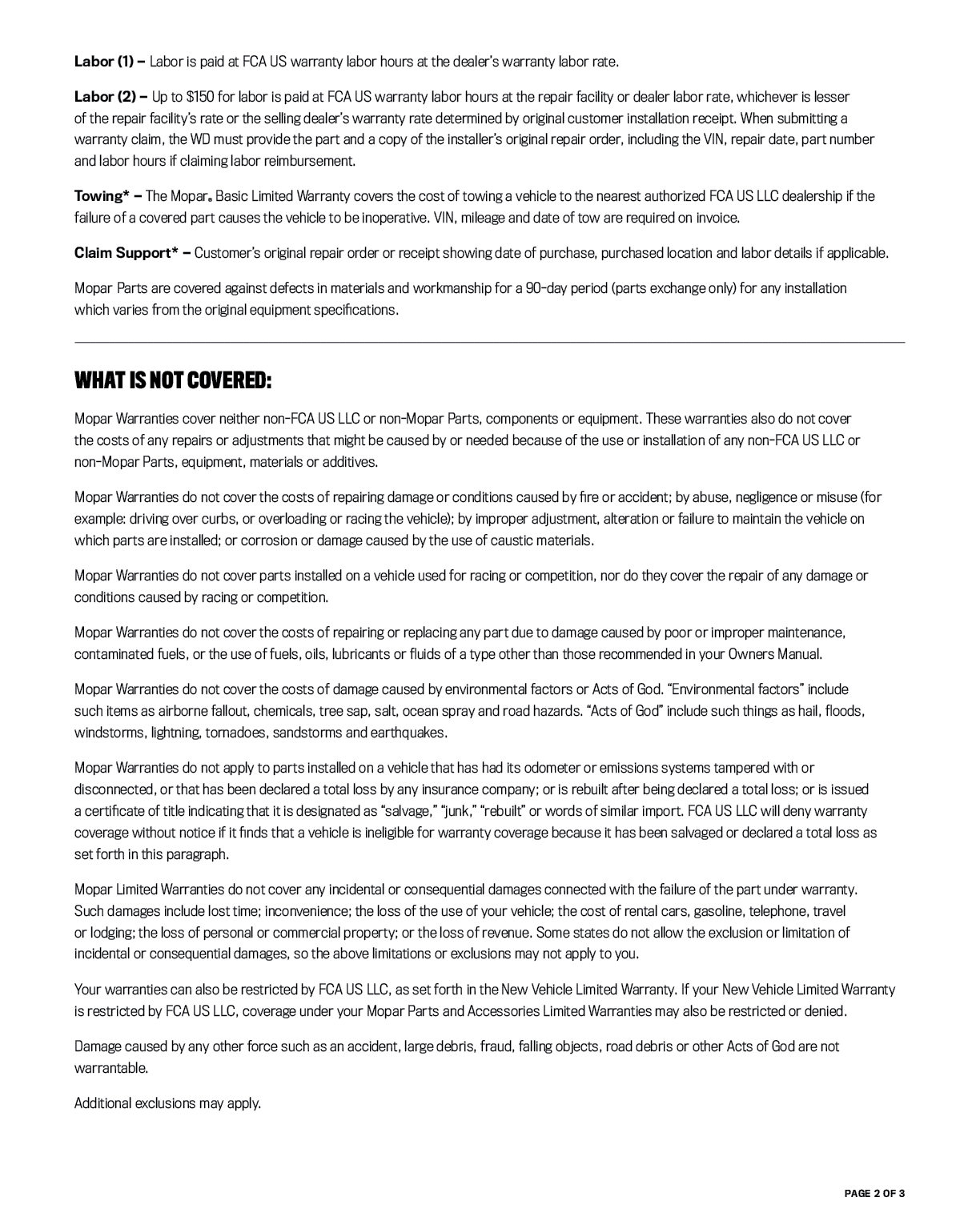 Basic limited warranty coverage for Mopar parts. 