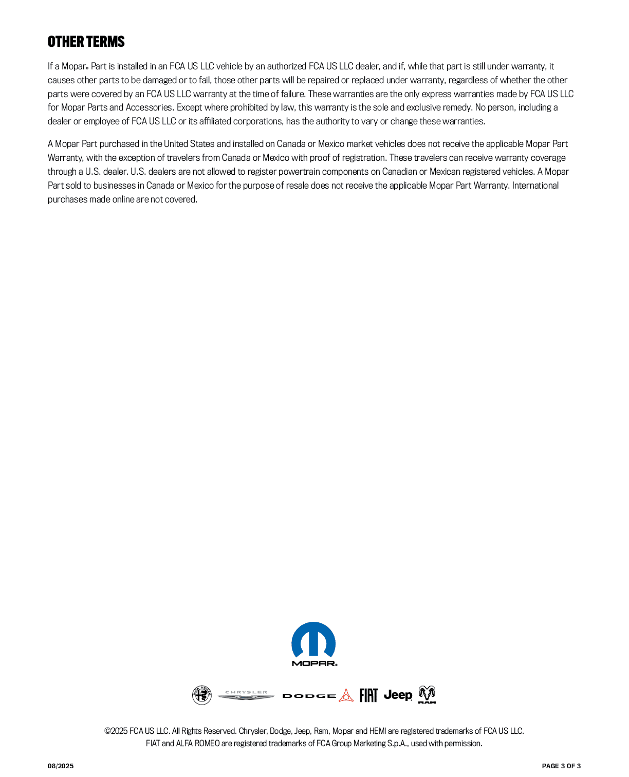 Warranty coverage for Mopar and Magneti Marelli batteries