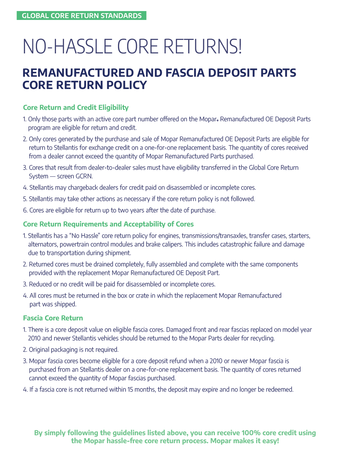 Stellantis North American Core Return Guide Policies and Procedures, All in one place.