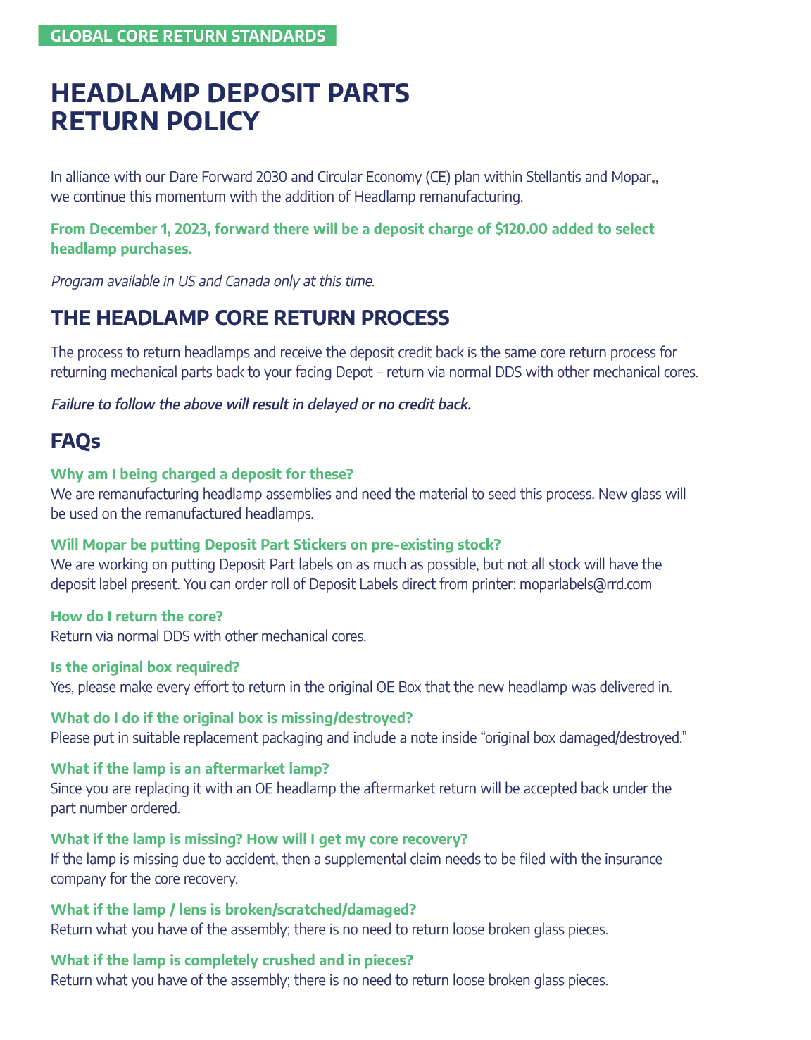 Stellantis North American Core Return Guide Policies and Procedures, All in one place.