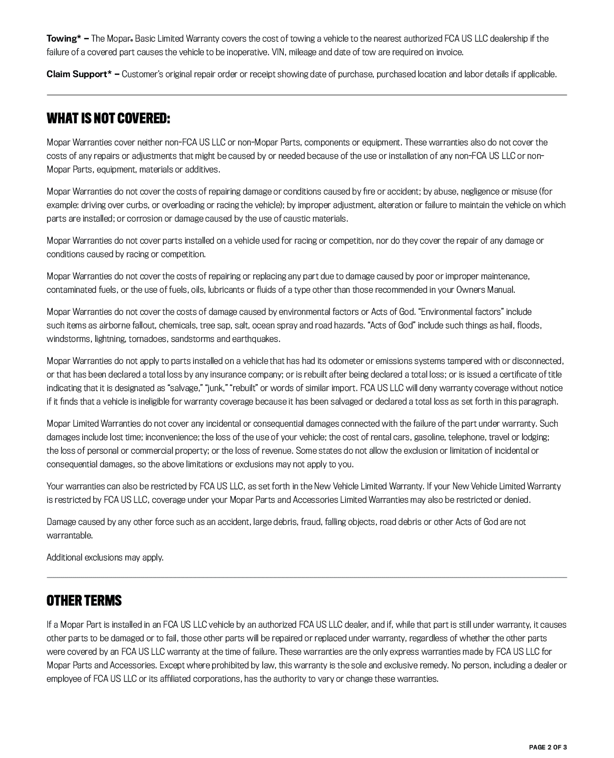 Warranty coverage for Mopar and Magneti Marelli catalytic converters