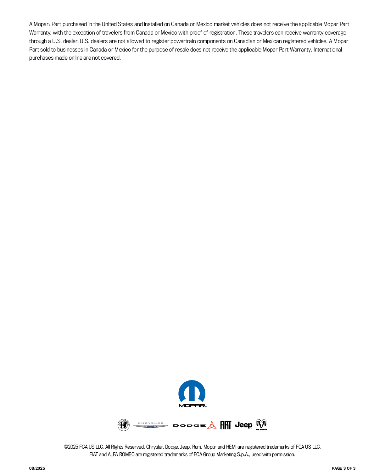 Warranty coverage for Mopar and Magneti Marelli catalytic converters