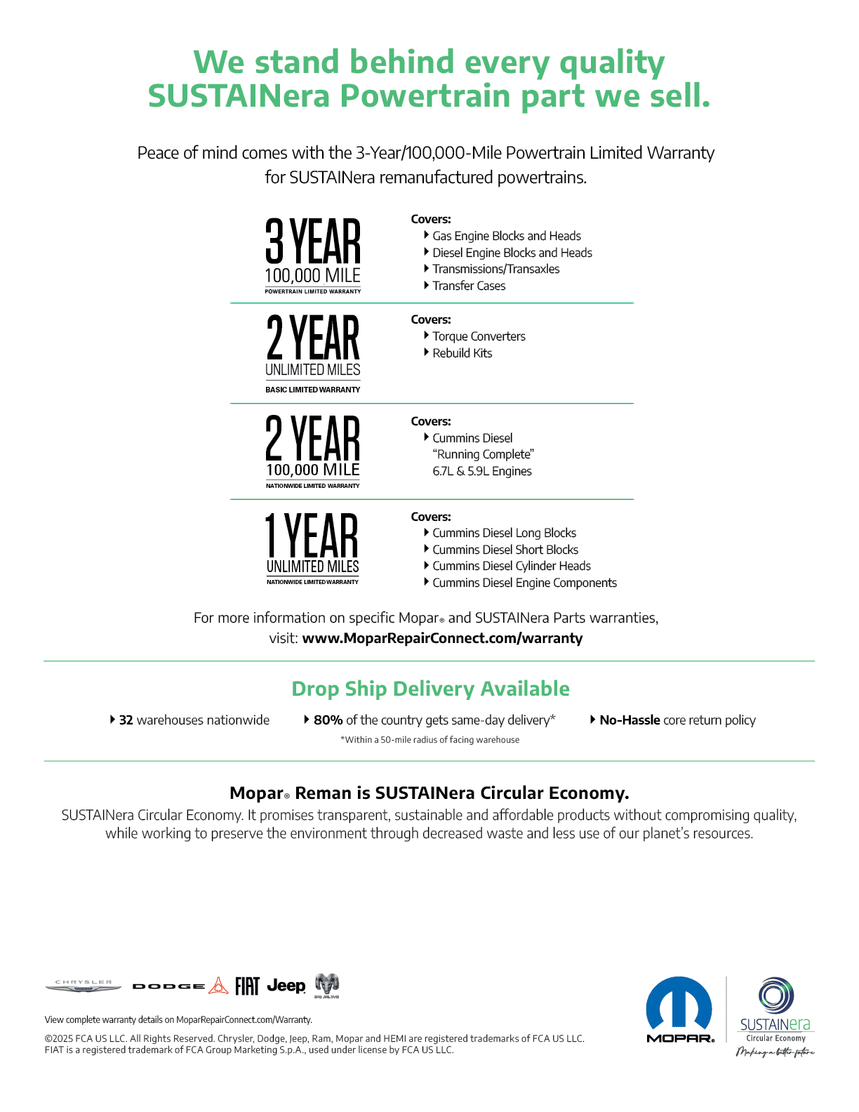 Available powertrain product lines with advantages and warranty coverage