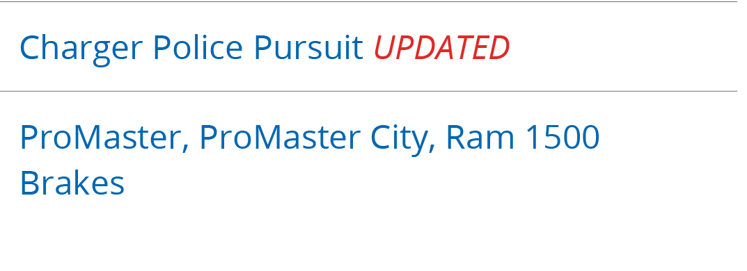 Charger Police Pursuit UPDATED ,ProMaster, ProMaster City, Ram 1500 Brakes 